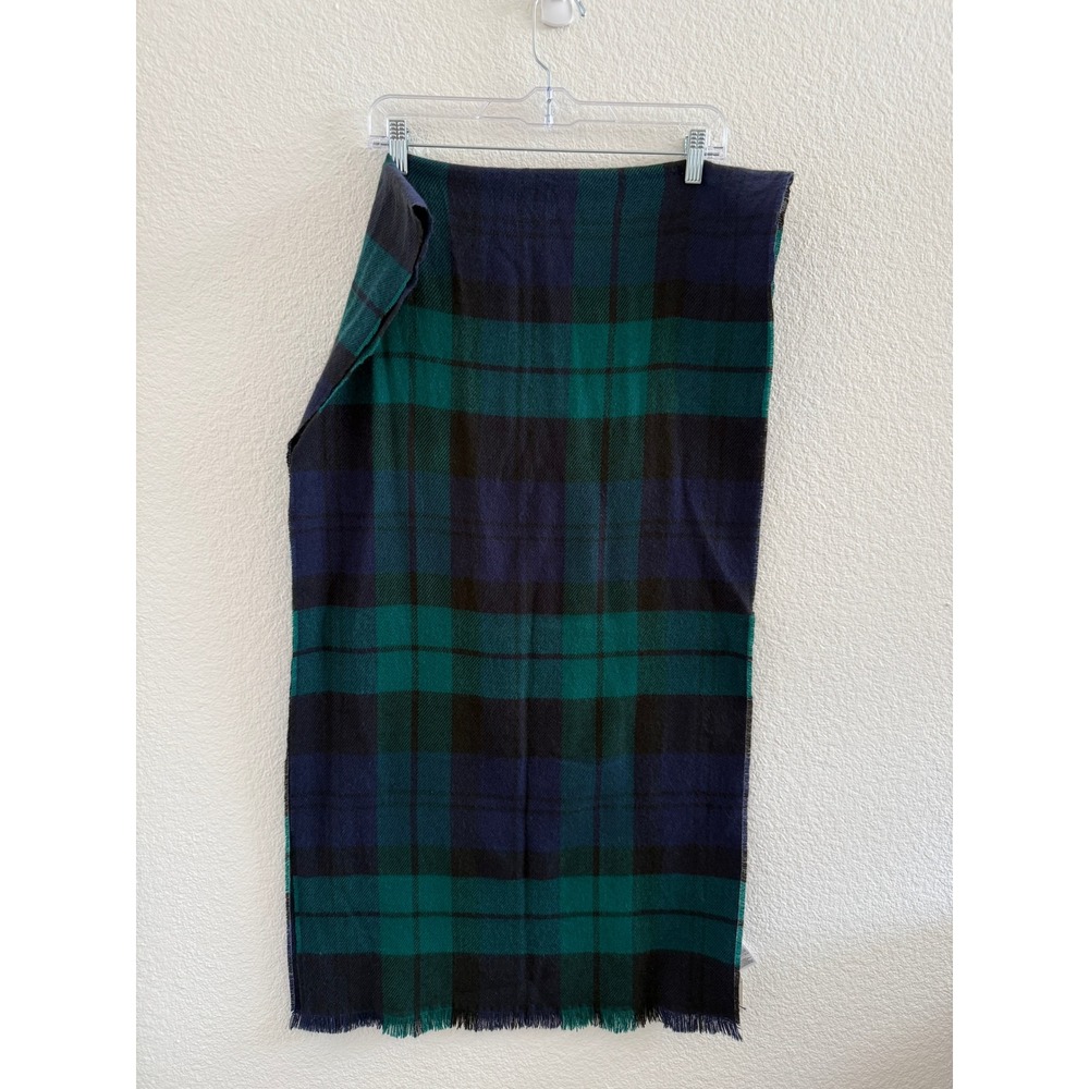 Gap Black, Green & Navy Plaid Scarf Oversized Wrap Fringed One Size NWT
